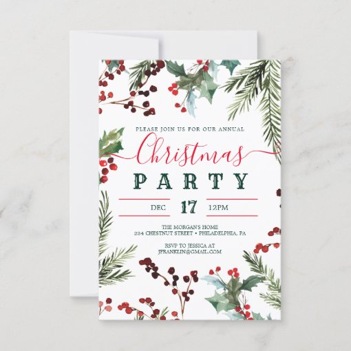 Holiday Holly Christmas Party Invitation | Zazzle