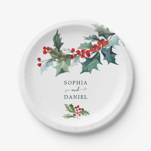 Holiday Holly Christmas Wedding Paper Plates