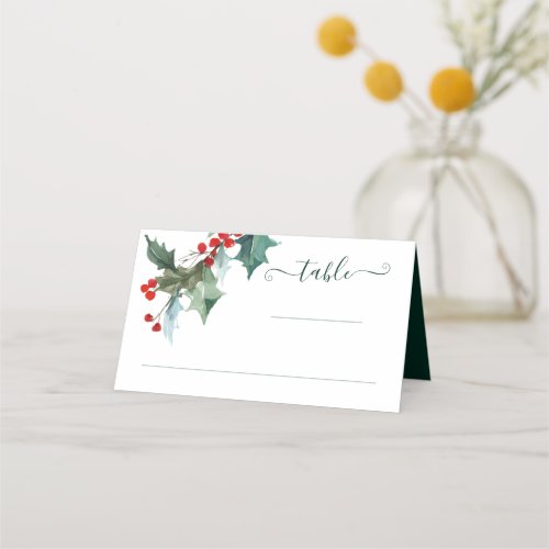 Holiday Holly Christmas Wedding Place Card