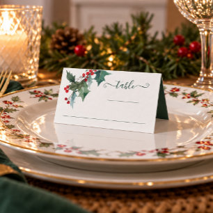 Holiday Holly Christmas Wedding Place Card
