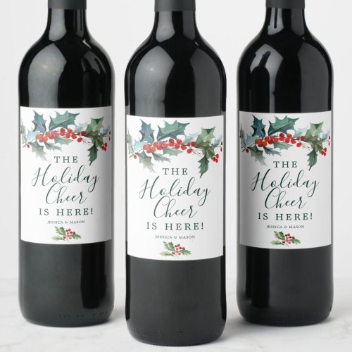 Holiday Holly Christmas Wine Label
