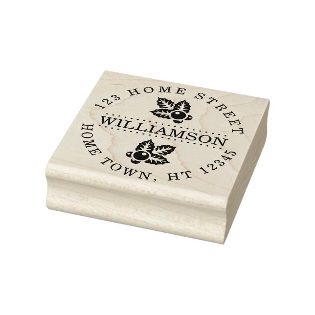 Holiday Holly Circular Return Address Rubber Stamp (Stamp)