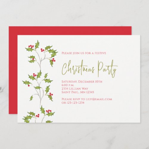 Holiday Holly Editable Invitation