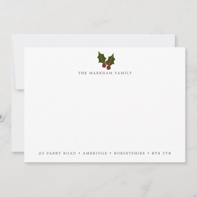Holiday Holly Family Address Note Card (Front)