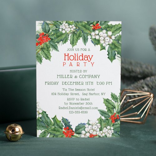 Holiday Holly Floral Corporate Christmas Party Invitation