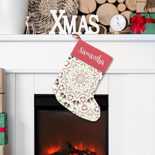 Holiday Holly Greenery Foliage Red Green Pattern Small Christmas Stocking