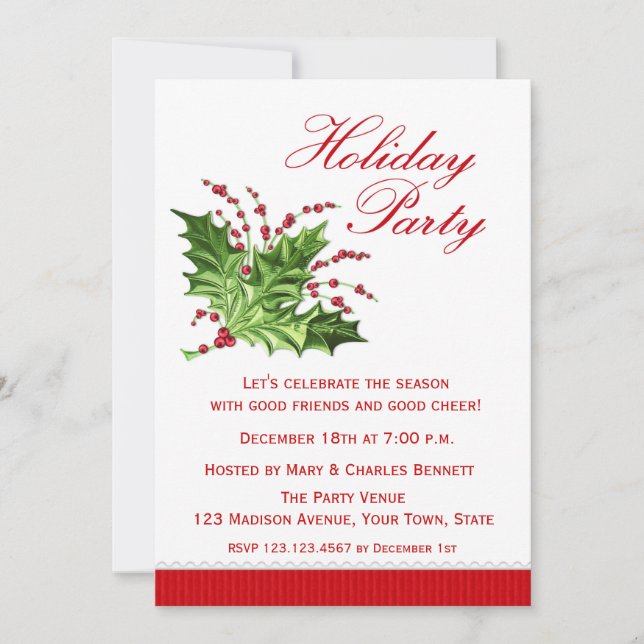 Holiday Holly, Holiday Party Invitation (Front)