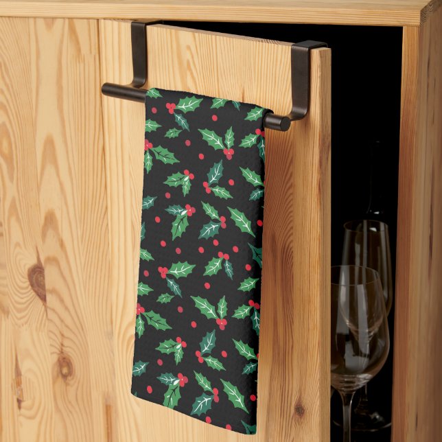 Holiday Holly Kitchen Towel (Thirds Fold)