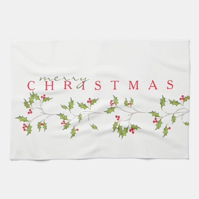 Holiday Holly Kitchen Towel (Horizontal)