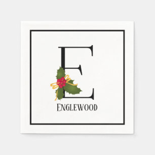Holiday Holly Monogram Letter E Personalized Paper Napkins