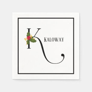 Holiday Holly Monogram Letter K Personalized Paper Napkins