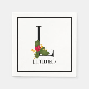Holiday Holly Monogram Letter L Personalized Paper Napkins