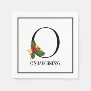 Holiday Holly Monogram Letter O Personalized Paper Napkins