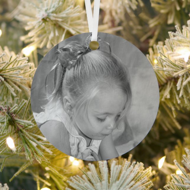 Holiday Holly Monogram Photo Personalized Elegant  Metal Ornament (Insitu)