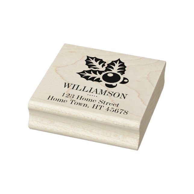 Holiday Holly Motif Family Name Return Address Rubber Stamp (Stamp)