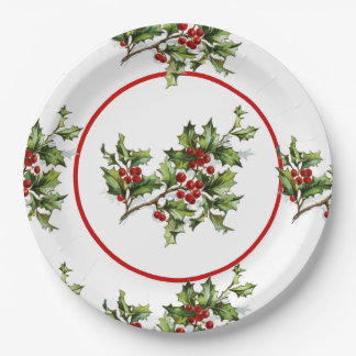 Holiday Holly Retro Style Gift Paper Plates