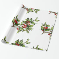 Holiday Holly Retro Style Gift Wrapping Paper