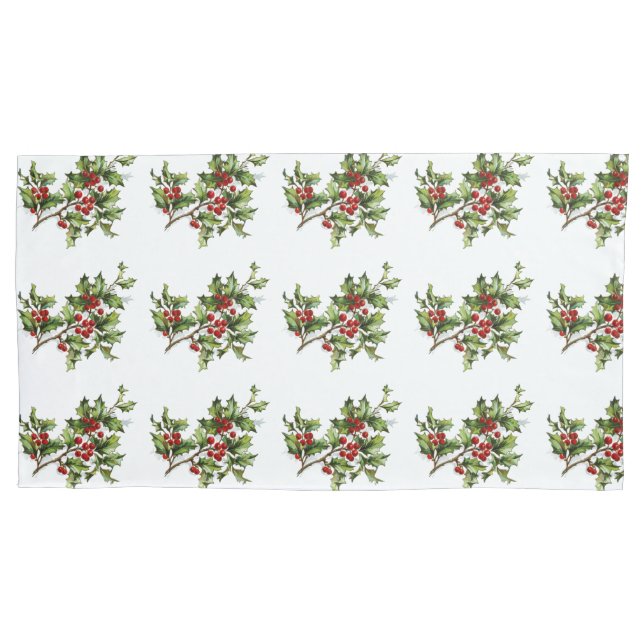 Holiday Holly Single Pillowcase, King Size Pillow Case (Front)