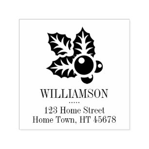 Holiday Holly Square Return Address Self-inking Stamp