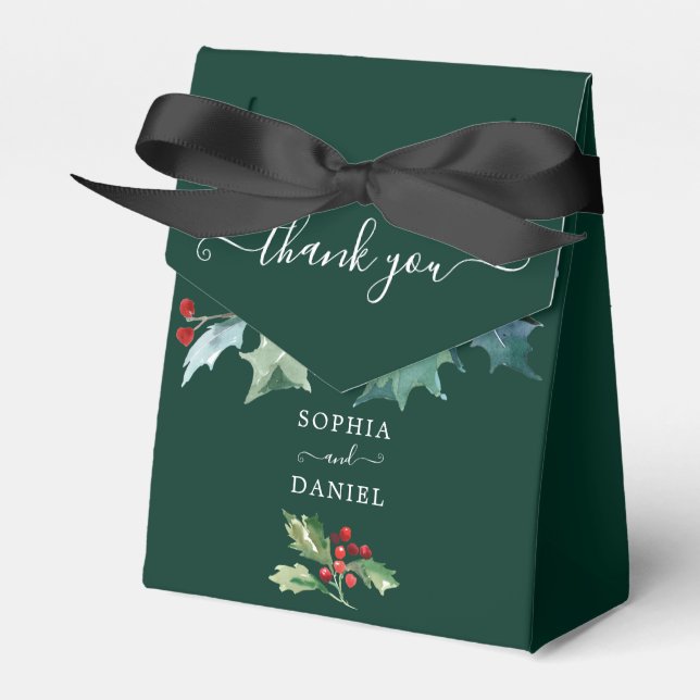 Holiday Holly Wedding Bridal Shower Favor Box (Front Side)