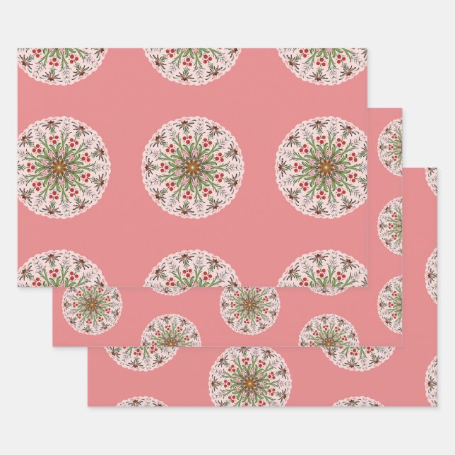 Holiday holly wrapping paper sheets (Set)