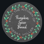 Holiday Holly Wreath Chalkboard Kitchen Treats Classic Round Sticker<br><div class="desc">Do you love to make kitchen goodies for family and friends for the Christmas holidays or anytime of year for that matter. Well here's the perfect finishing touch... a personalized sticker with your name and the name of the kitchen treat you are sharing surrounded by a lovely, modern circular holly...</div>