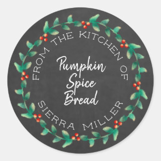 Holiday Holly Wreath Chalkboard Kitchen Treats Classic Round Sticker