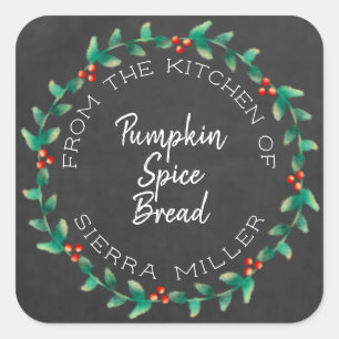 Holiday Holly Wreath Chalkboard Kitchen Treats Square Sticker