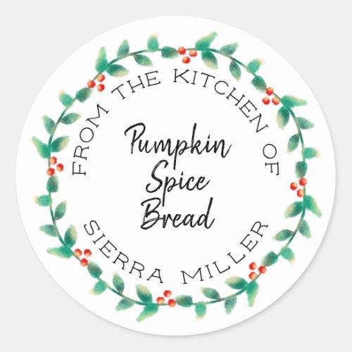 Holiday Holly Wreath Kitchen Treats Gift Label