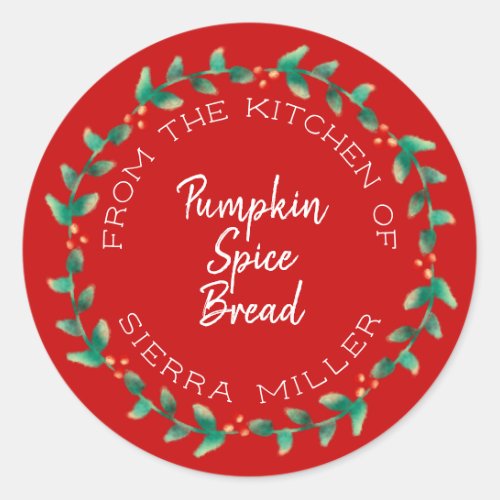 Holiday Holly Wreath Kitchen Treats Gift Red Classic Round Sticker