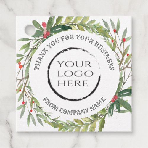 Holiday holly wreath thank you custom logo classic favor tags