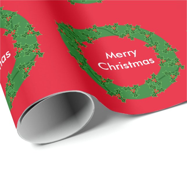 Holiday Holly Wreath Wrapping Paper (Roll Corner)
