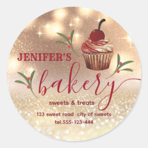 Holiday holy berry Glittery cupcake chef  bakery Classic Round Sticker