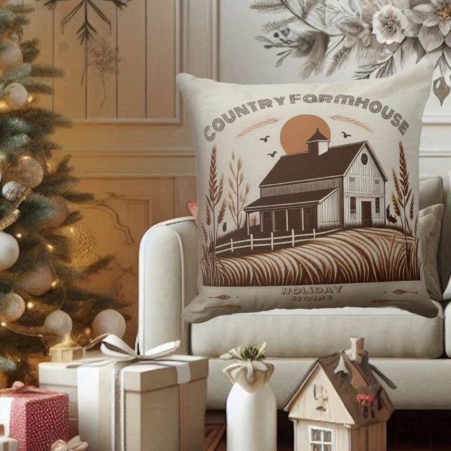 Holiday Home Country Farmhouse Minimalist Brown Throw Pillow (Holiday Home Country Farmhouse Minimalist Brown Throw Pillow)