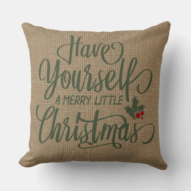 Holiday Home Decor | Christmas | Faux Burlap Throw Pillow (Front)