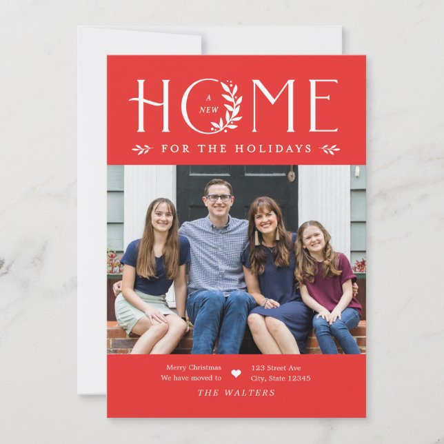 Holiday Home Moving Announcement Christmas Card (Front)