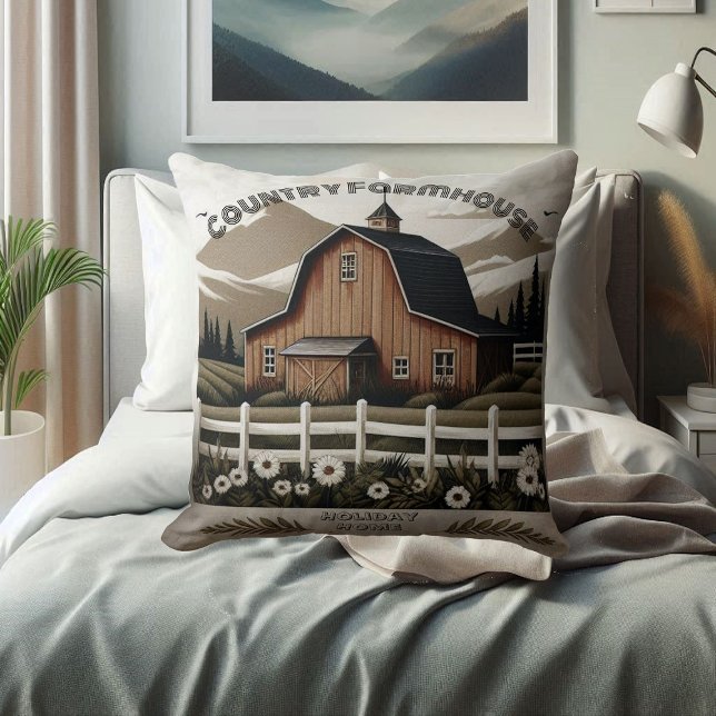 Holiday Home Rustic Country Farmhouse Minimalist Throw Pillow (Holiday Home Rustic Country Farmhouse Minimalist Throw Pillow)