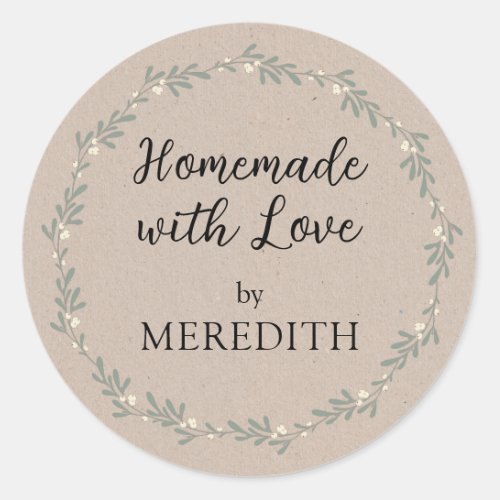 Holiday Homemade with Love Personalized Kraft Classic Round Sticker