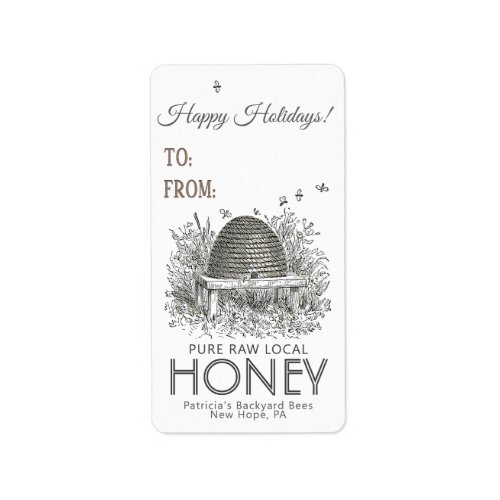 Holiday Honey Address Label Vintage Skep Hive