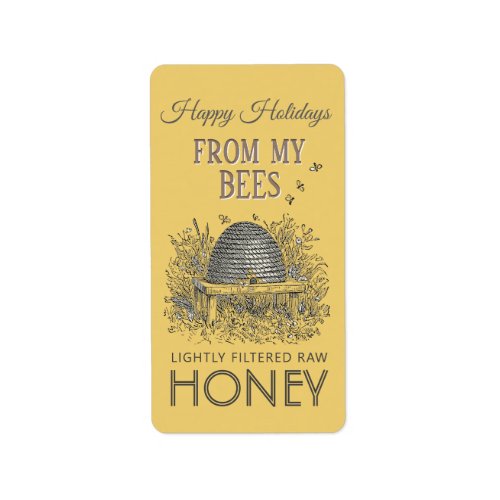Holiday Honey Address Label Vintage Skep Yellow