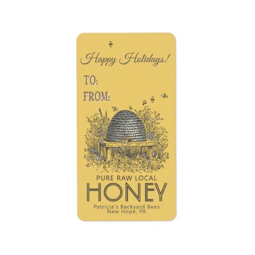 Holiday Honey Address Label Vintage Skep Yellow