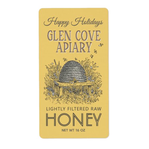 Holiday Honey Address Label Vintage Skep Yellow