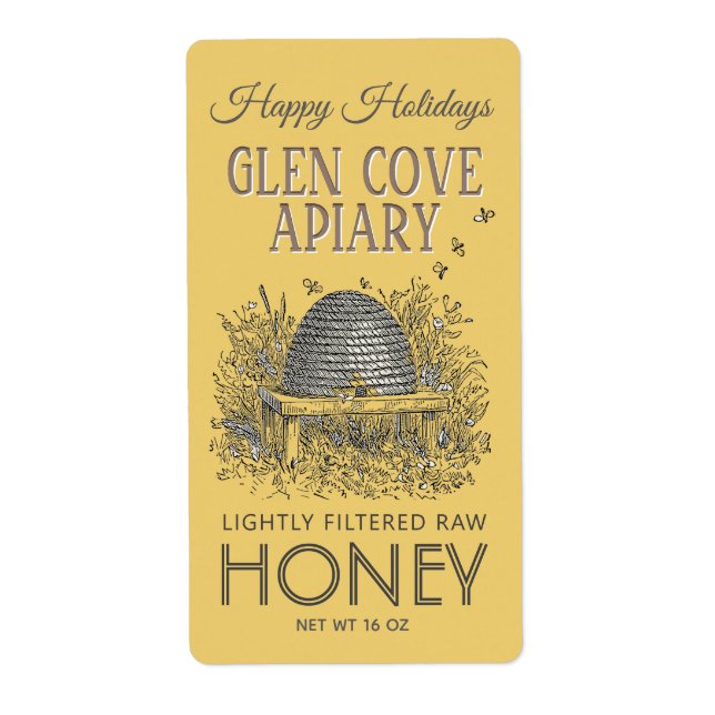 Holiday Honey Address Label Vintage Skep Yellow (Front)