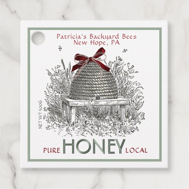 Holiday Honey Skep Tag with Red Bow (Front)