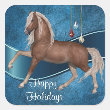 Holiday Horse On Blue Sticker