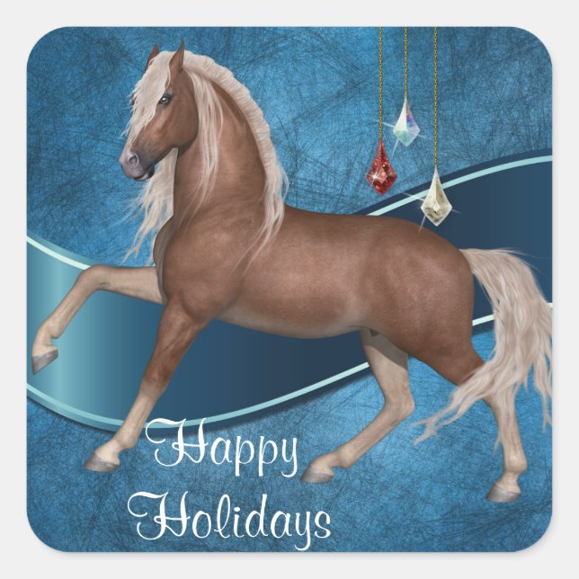 Holiday Horse On Blue Sticker (Front)