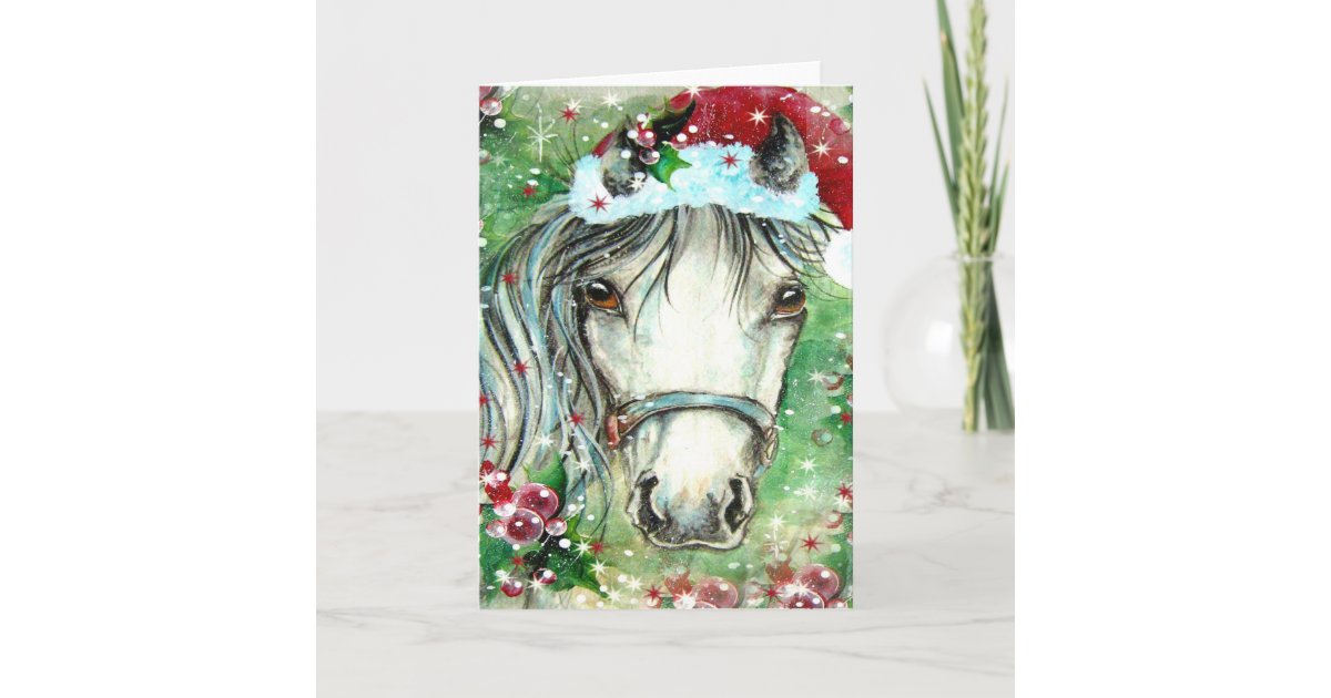 Holiday Horse with Santa Hat | Zazzle