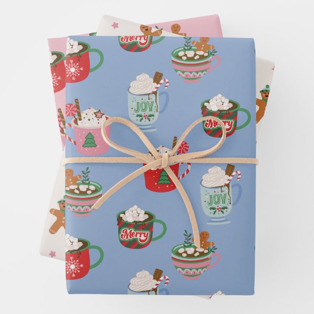 Holiday Hot Coco and Gingerbread Man Cookies Wrapping Paper Sheets (In situ)