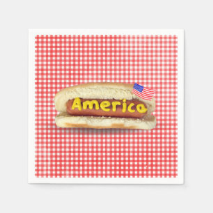 Holiday Hot Dog on Gingham Napkins