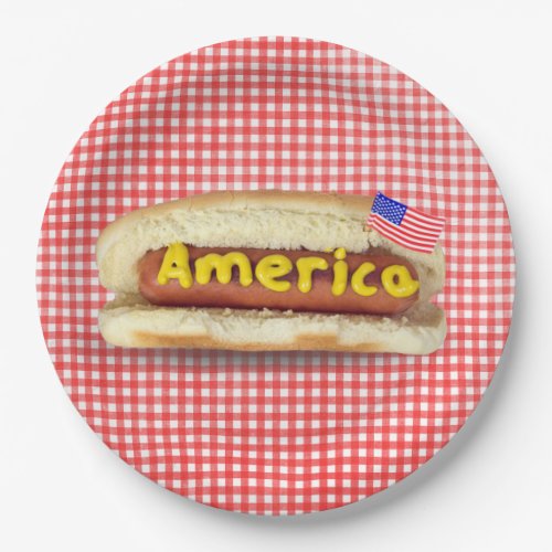Holiday Hot Dog on Gingham Paper Plate